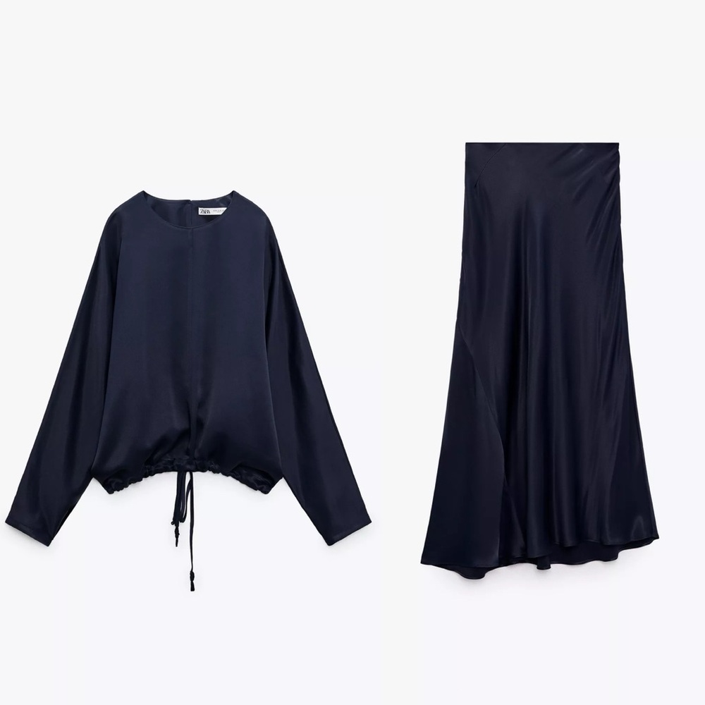 💫 Zara 2 Piece Satin Effect Blouse & Midi Skirt - NEW 💫 - Picture 7 of 12